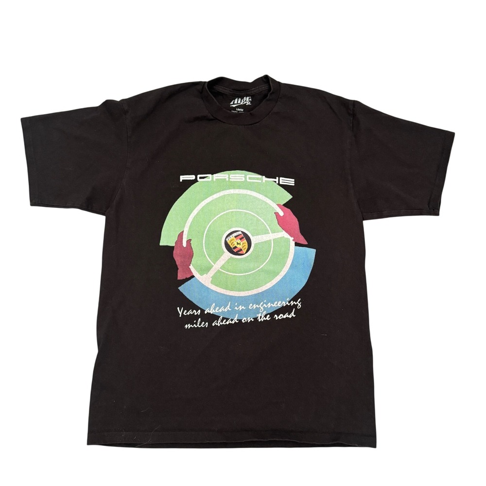 High St Porsche Graphic T-Shirt Black Mens Large Made in USA Car Tee
